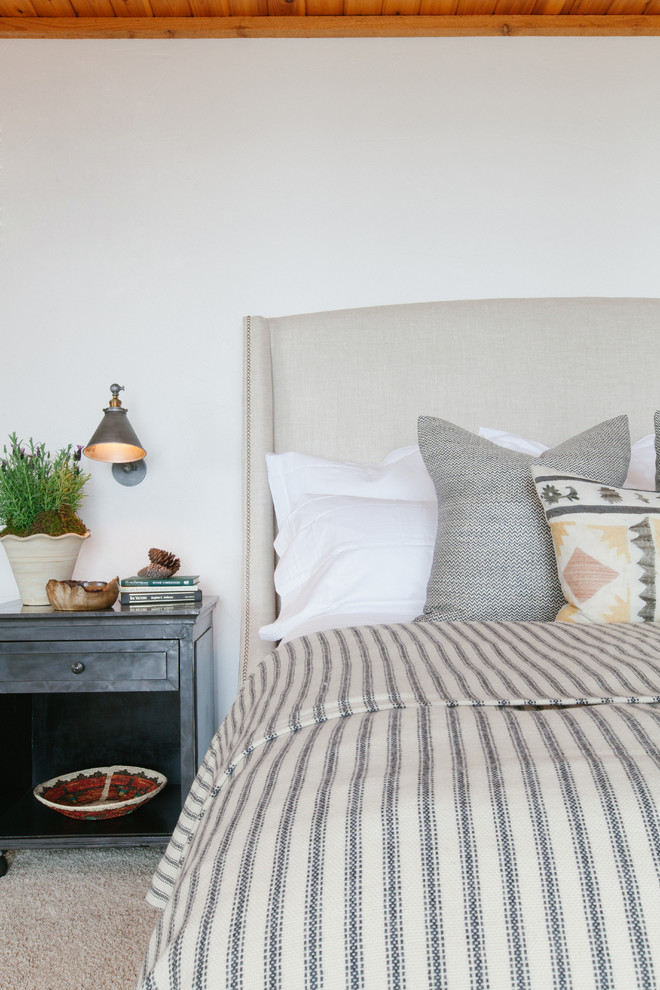 Inspiration for a rustic master carpeted bedroom remodel in Orange County with white walls