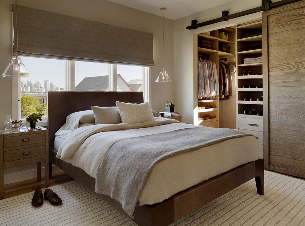 Example of a trendy bedroom design in San Francisco with beige walls