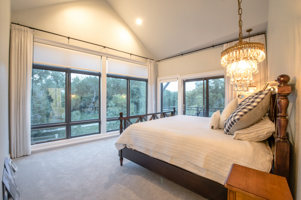 Mid-sized eclectic master carpeted and white floor bedroom photo in Denver with white walls