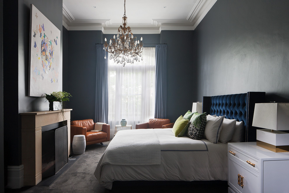 メルボルンにあるトランジショナルスタイルのおしゃれな寝室 (グレーとブラウン) のレイアウト