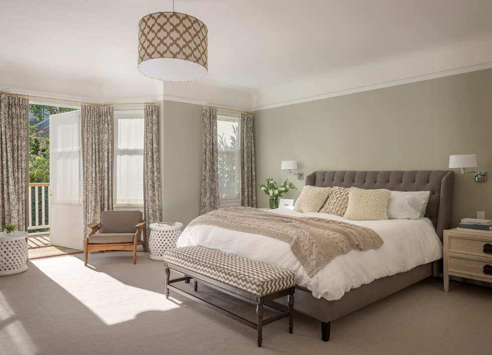 Transitional carpeted bedroom photo in San Francisco with gray walls and no fireplace