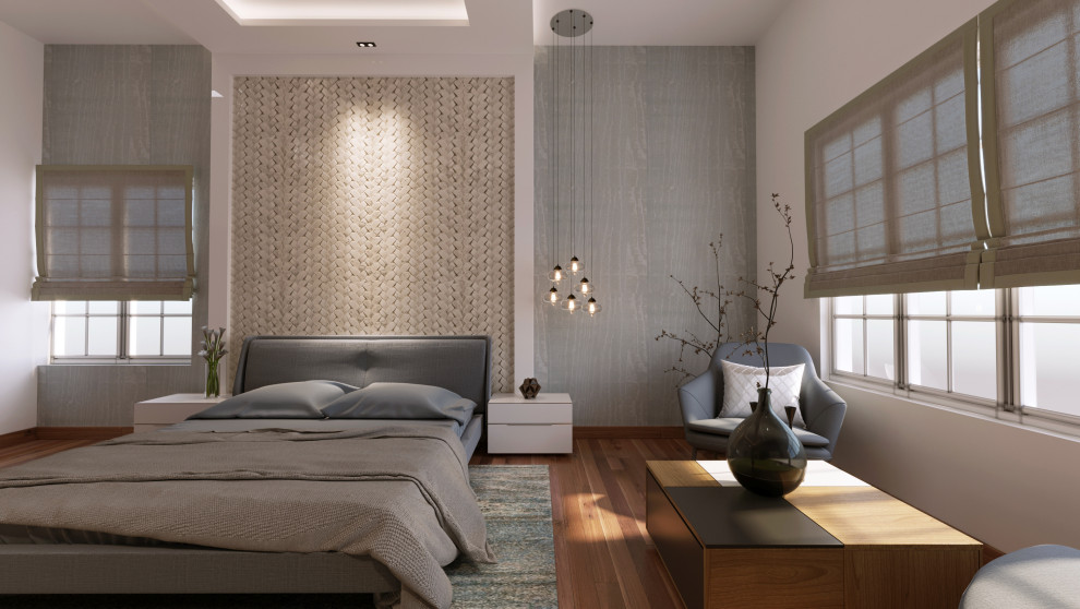 Design ideas for a modern bedroom in Bengaluru.