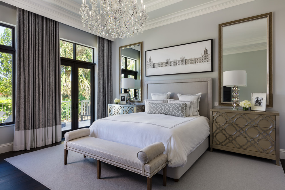 Bedroom - transitional master dark wood floor bedroom idea in Hawaii with gray walls and no fireplace