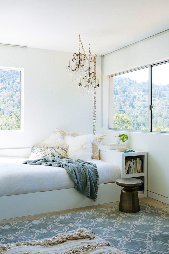 Design ideas for a contemporary bedroom in San Francisco with white walls.