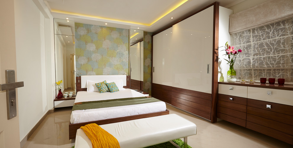 Example of a zen bedroom design in Bengaluru