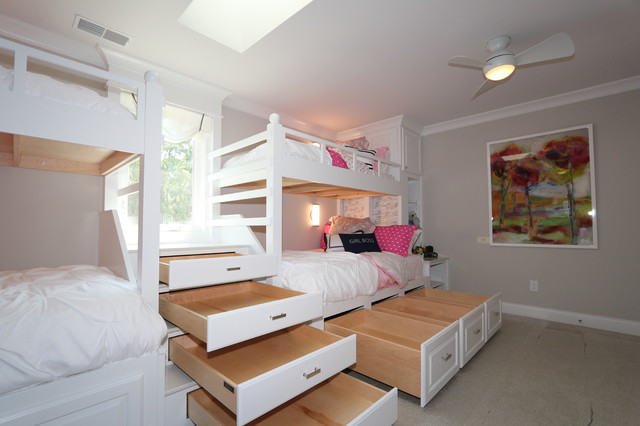 Quadruple Bunk Beds With Storage Galore, Ceiling Fan Near Bunk Beds With Storage