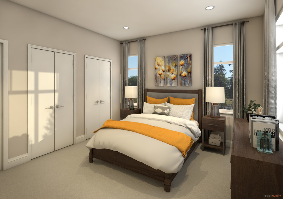 Immagine di una camera degli ospiti chic di medie dimensioni con pareti beige, moquette e pavimento beige