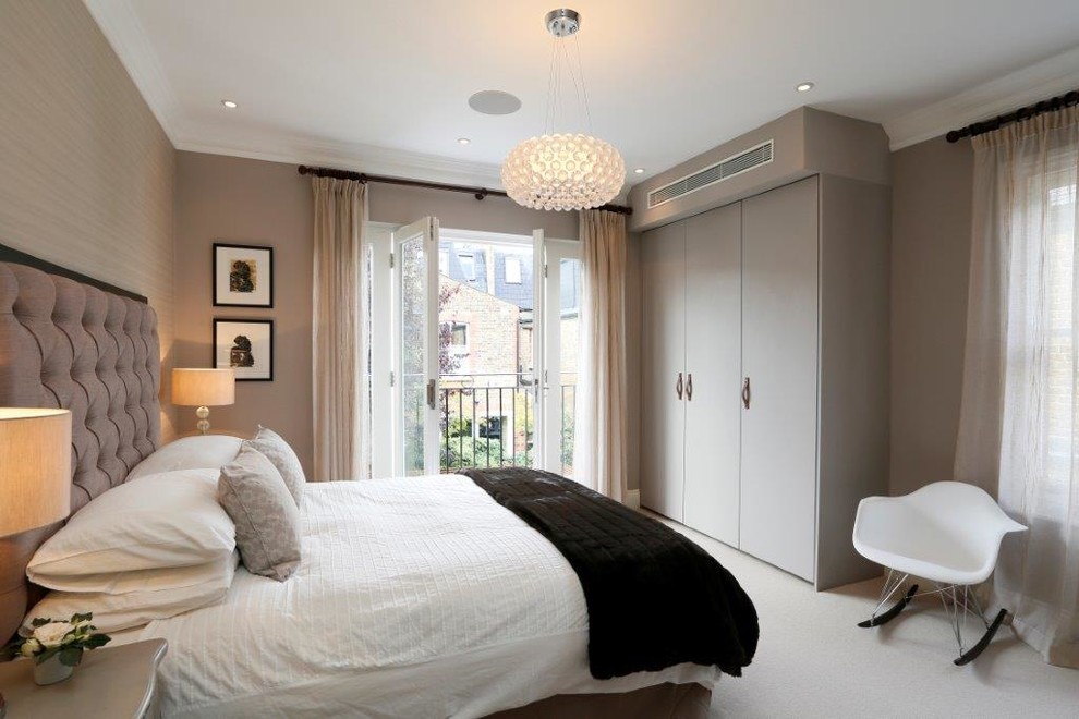 Идея дизайна: гостевая спальня среднего размера, (комната для гостей) в современном стиле