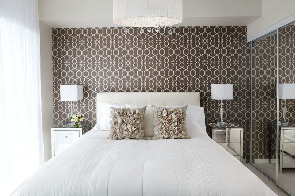 Example of a trendy bedroom design in Toronto with multicolored walls