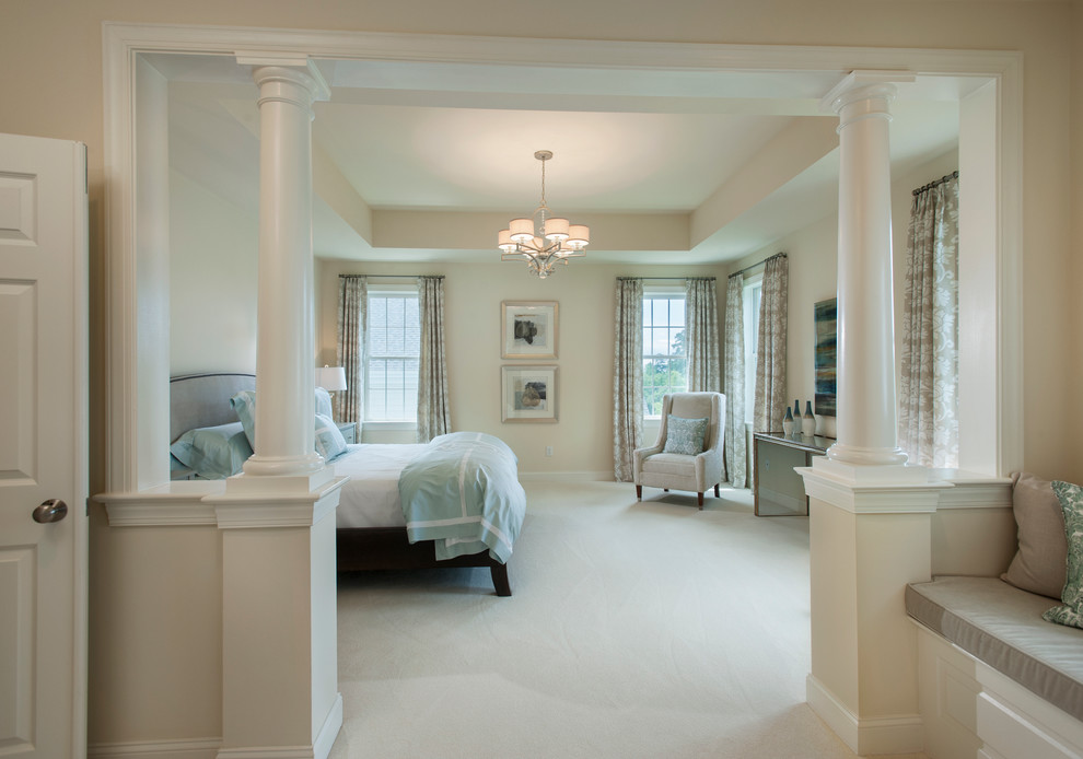 Inspiration for a large craftsman master carpeted bedroom remodel in Philadelphia with beige walls