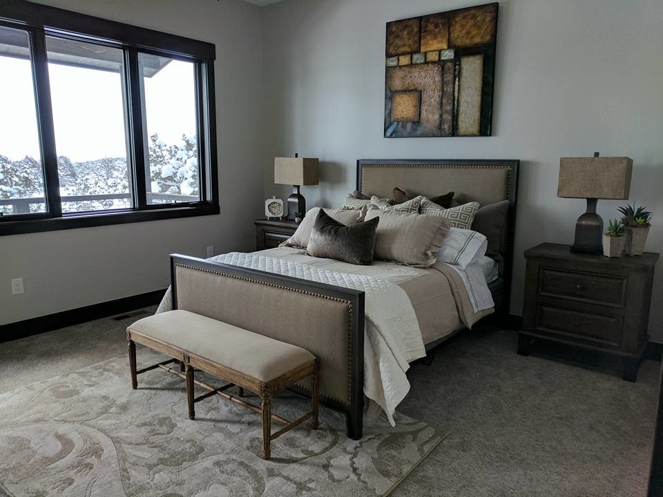 Bedroom - mid-sized contemporary guest carpeted and beige floor bedroom idea in Salt Lake City with gray walls and no fireplace