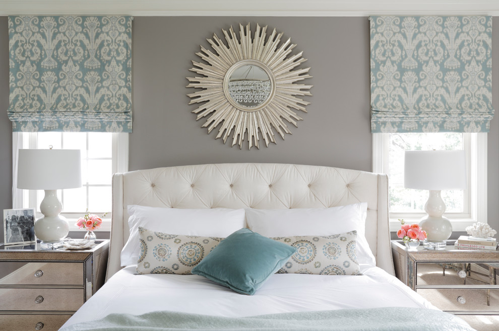 Inspiration for a large transitional master bedroom remodel in Atlanta with gray walls