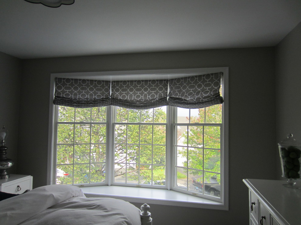 Relaxed Roman Shades for Bay Window Contemporary Bedroom New York