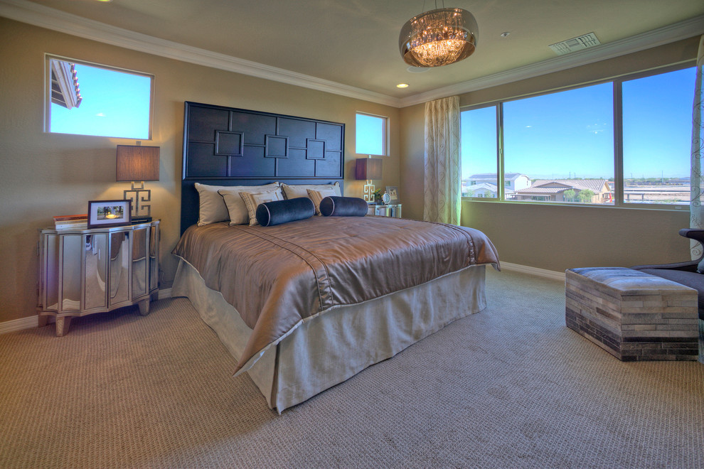 Photo of a medium sized classic master bedroom in Phoenix with beige walls and carpet.