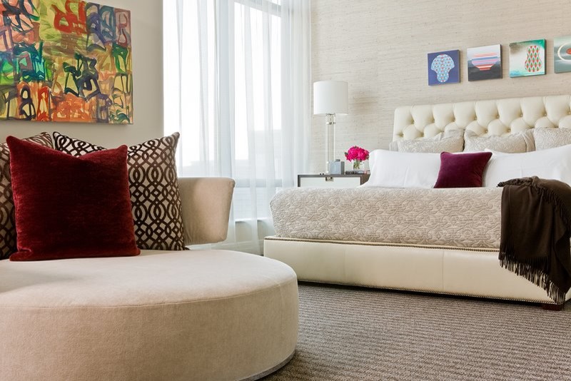 Inspiration for a large contemporary master carpeted bedroom remodel in Boston with gray walls