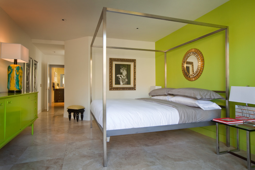 Источник вдохновения для домашнего уюта: спальня в современном стиле с зелеными стенами