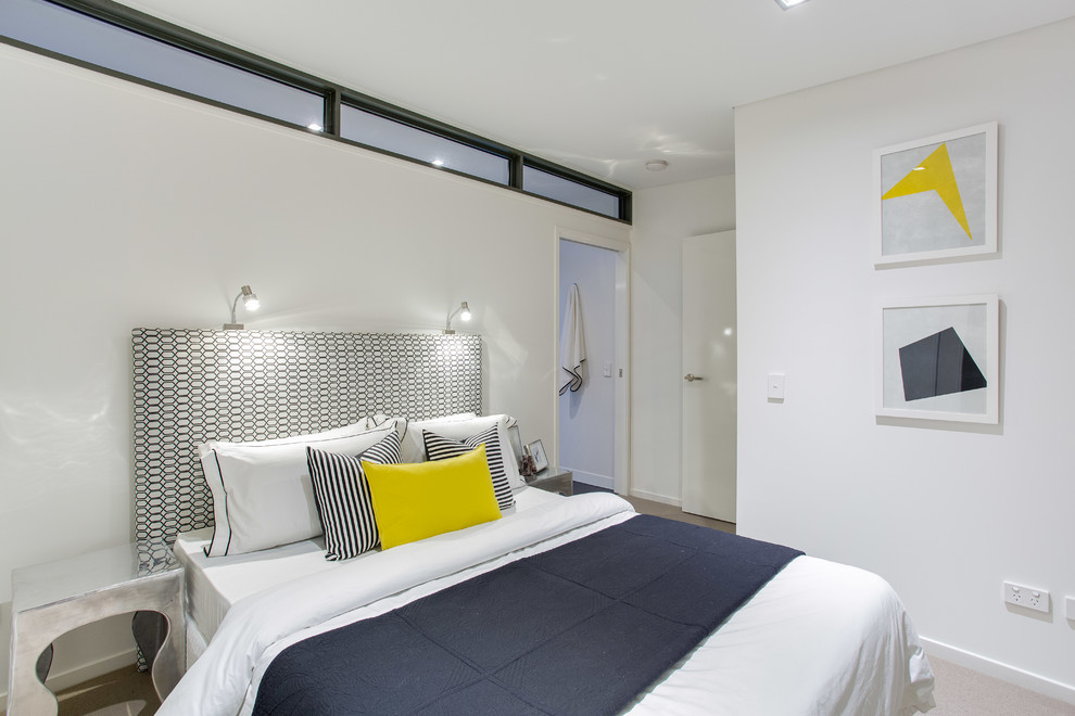 Inspiration for a contemporary bedroom in Brisbane with white walls.