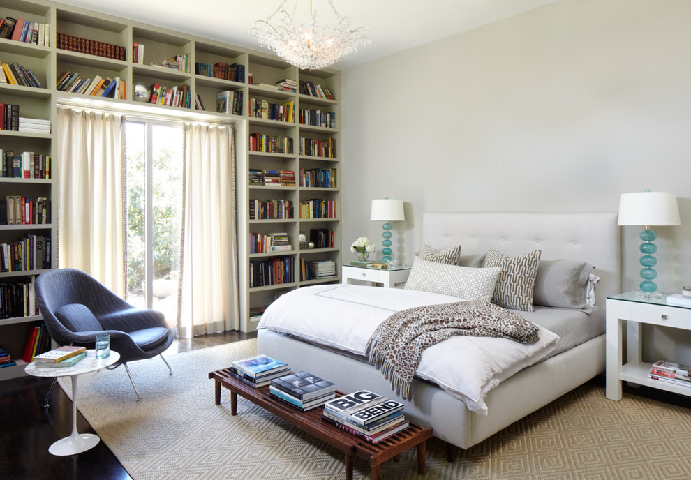 Inspiration for a 1960s dark wood floor bedroom remodel in Austin with gray walls
