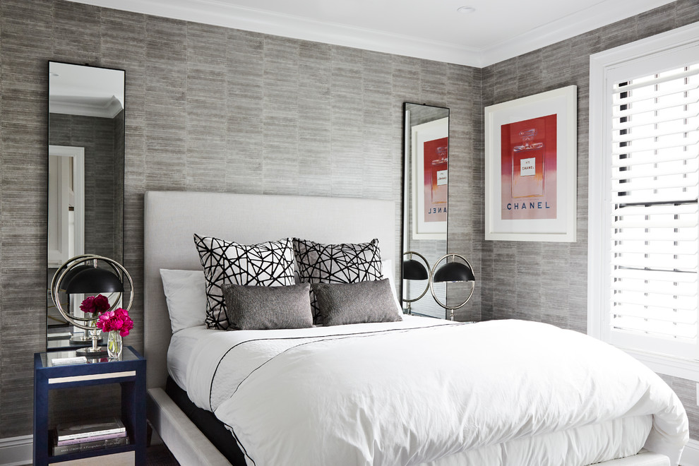 Diseño de habitación de invitados contemporánea de tamaño medio con paredes grises