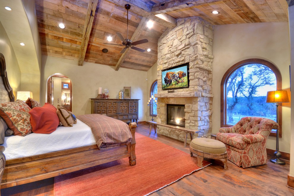Photo of a rustic bedroom in Austin.
