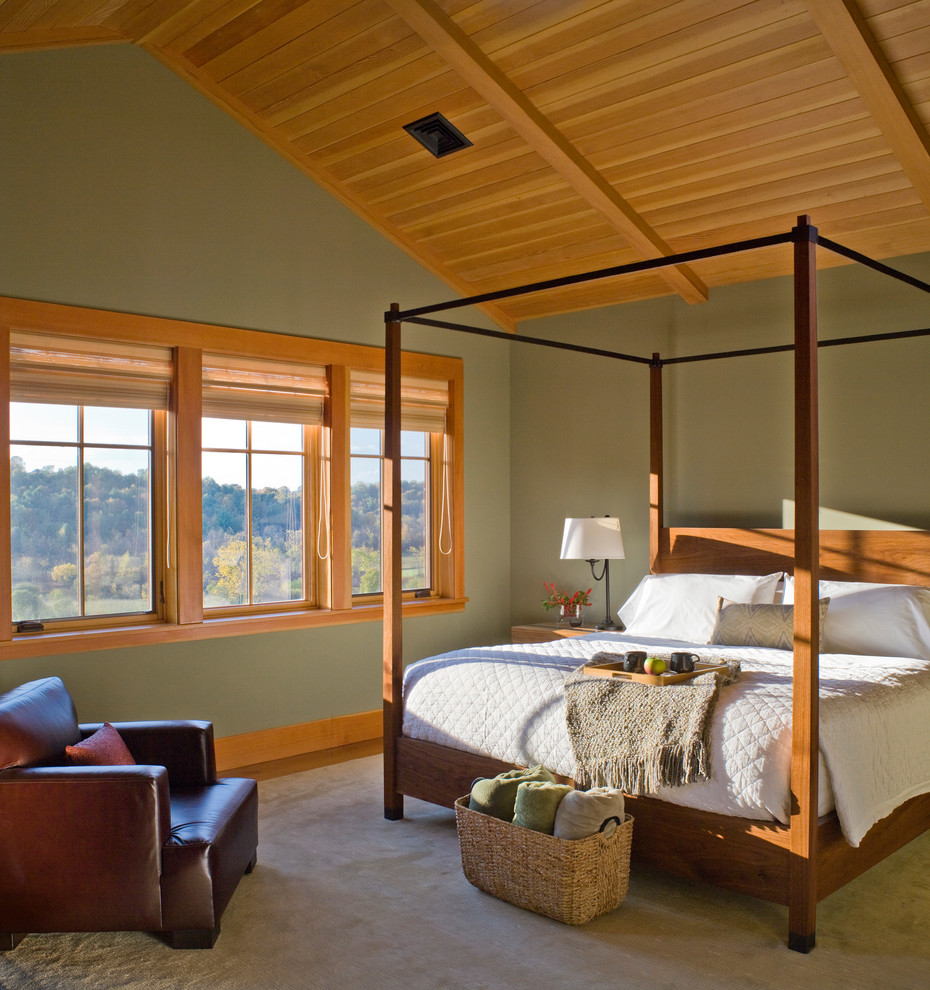 Example of a mountain style bedroom design in Burlington with gray walls