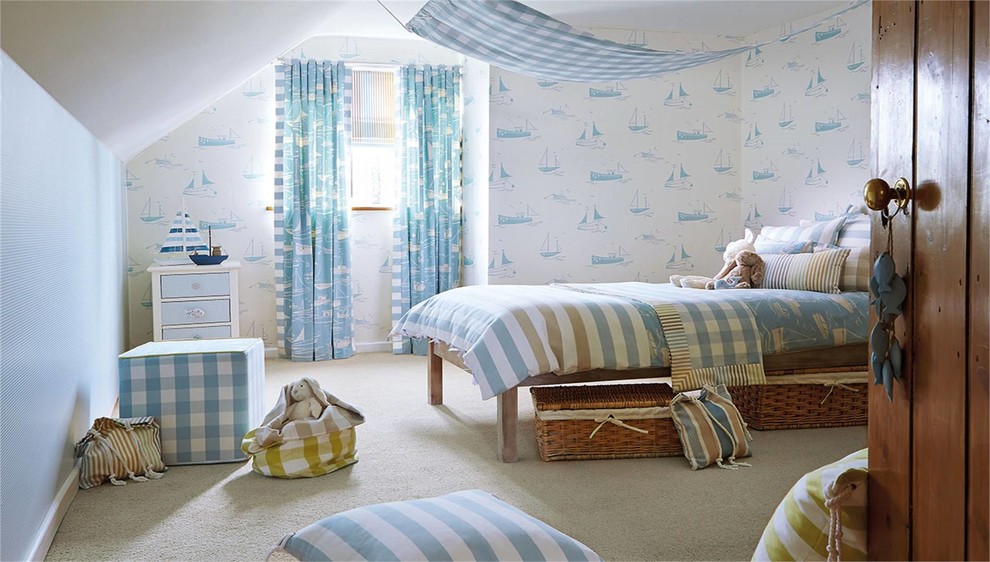 Bedroom photo in Devon with multicolored walls