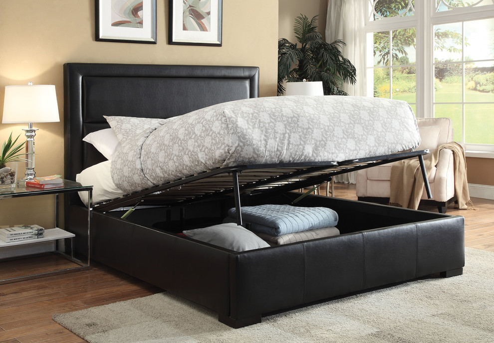 Salem Upholstered Storage Bed, Black PU - Modern - Bedroom ...