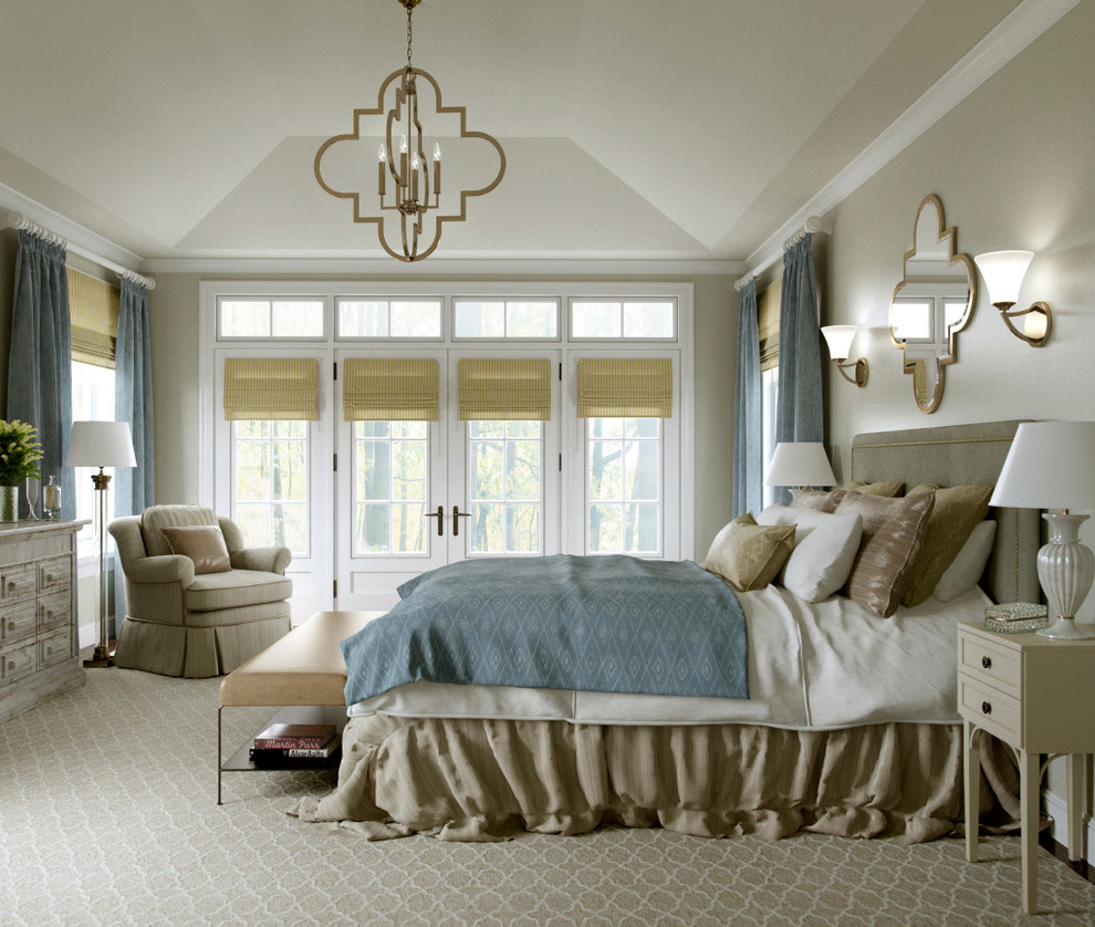 Foto de dormitorio principal clásico renovado grande sin chimenea con paredes beige y moqueta