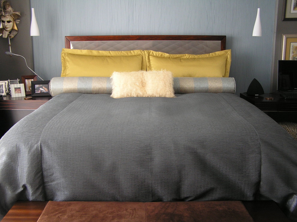 Example of a trendy bedroom design in San Francisco with gray walls