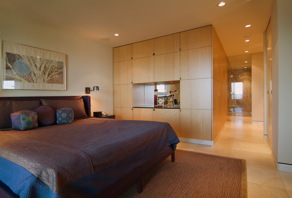 Inspiration for a small contemporary master limestone floor bedroom remodel in San Francisco