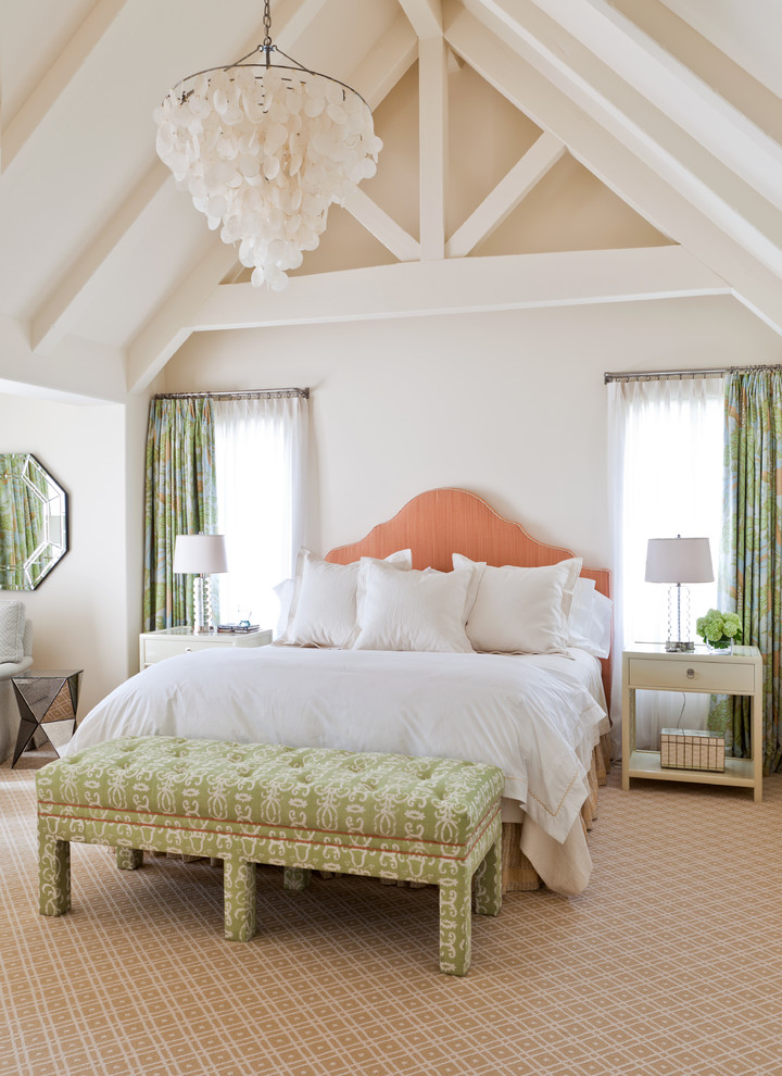 Inspiration for a contemporary carpeted bedroom remodel in Santa Barbara with white walls