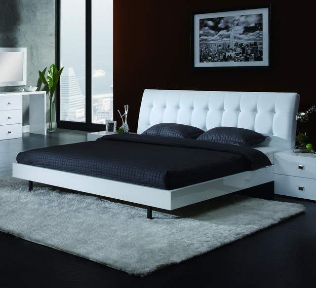 Scarlet High Gloss White Platform Bed Modern Bedroom New York