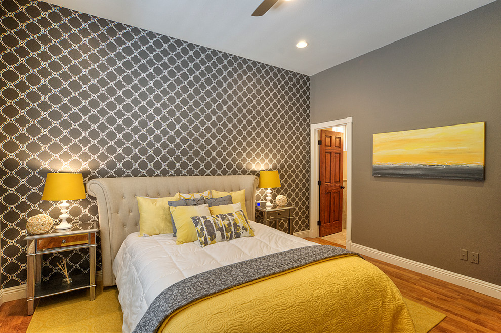 Example of a trendy bedroom design in Phoenix with multicolored walls