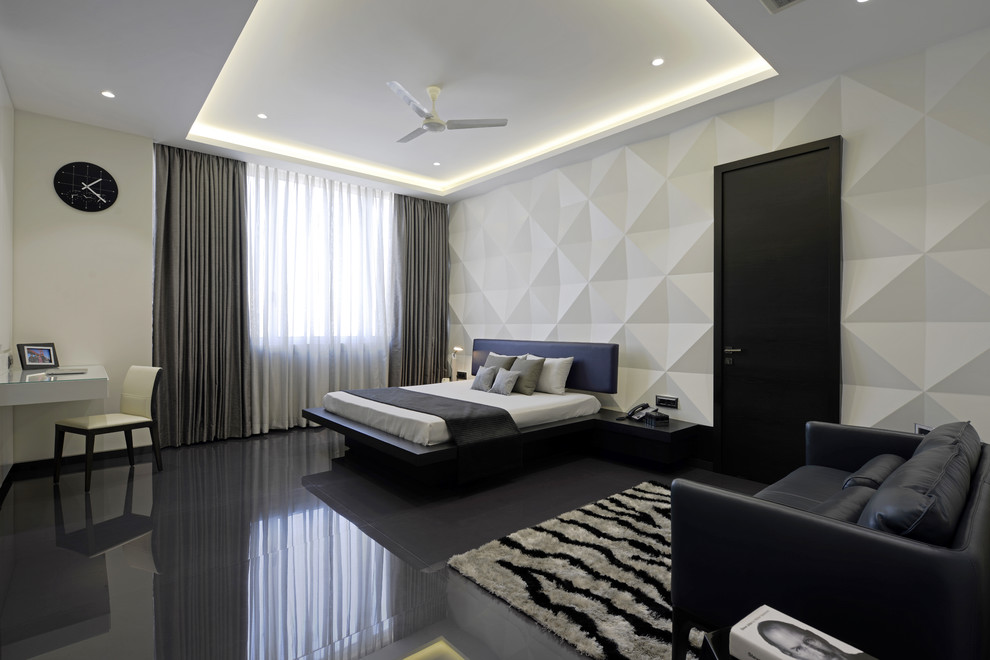 ムンバイにあるコンテンポラリースタイルのおしゃれな寝室のレイアウト