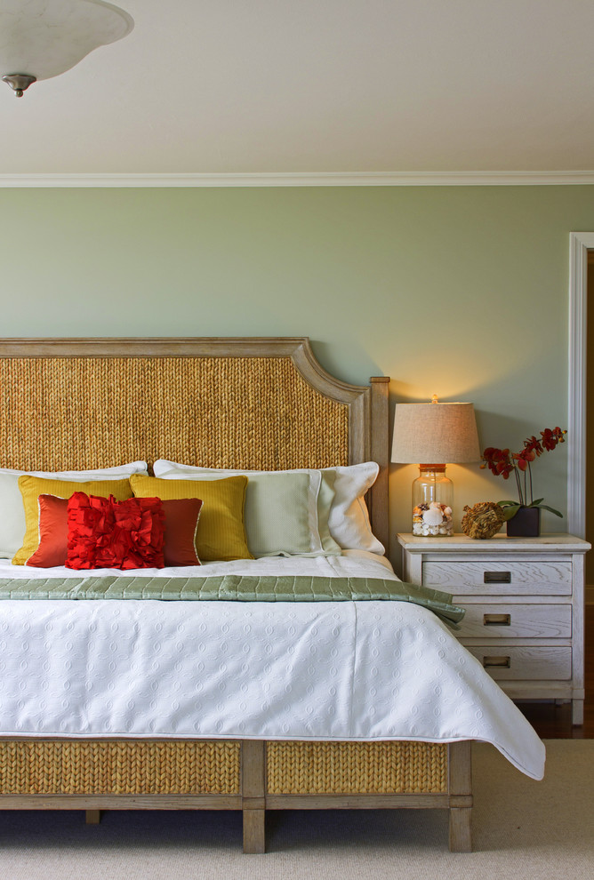 Island style bedroom photo in Boston with green walls