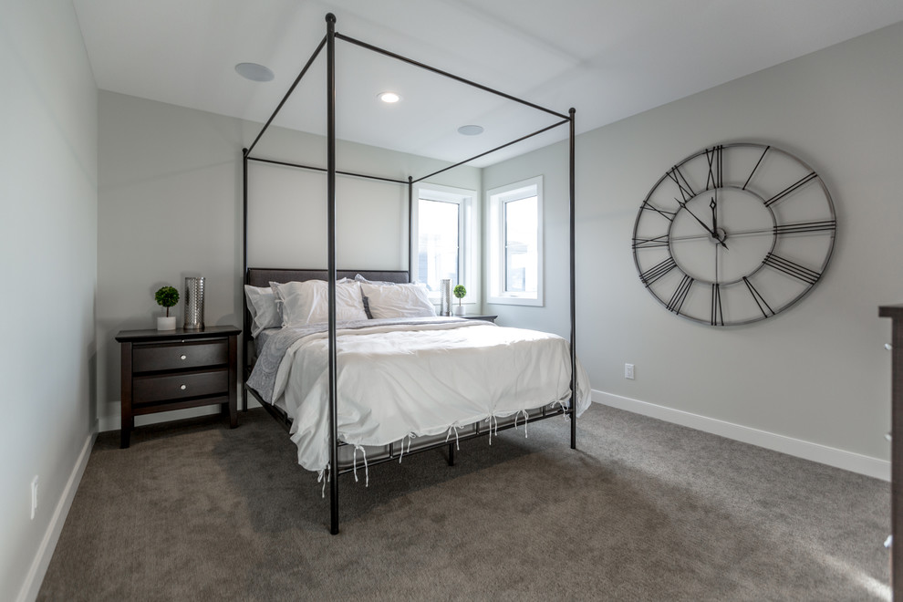 Design ideas for a small classic master bedroom in Other with grey walls and carpet.