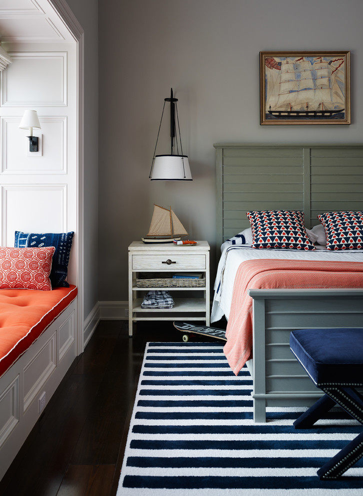 Bedroom - victorian dark wood floor bedroom idea in Jacksonville with gray walls