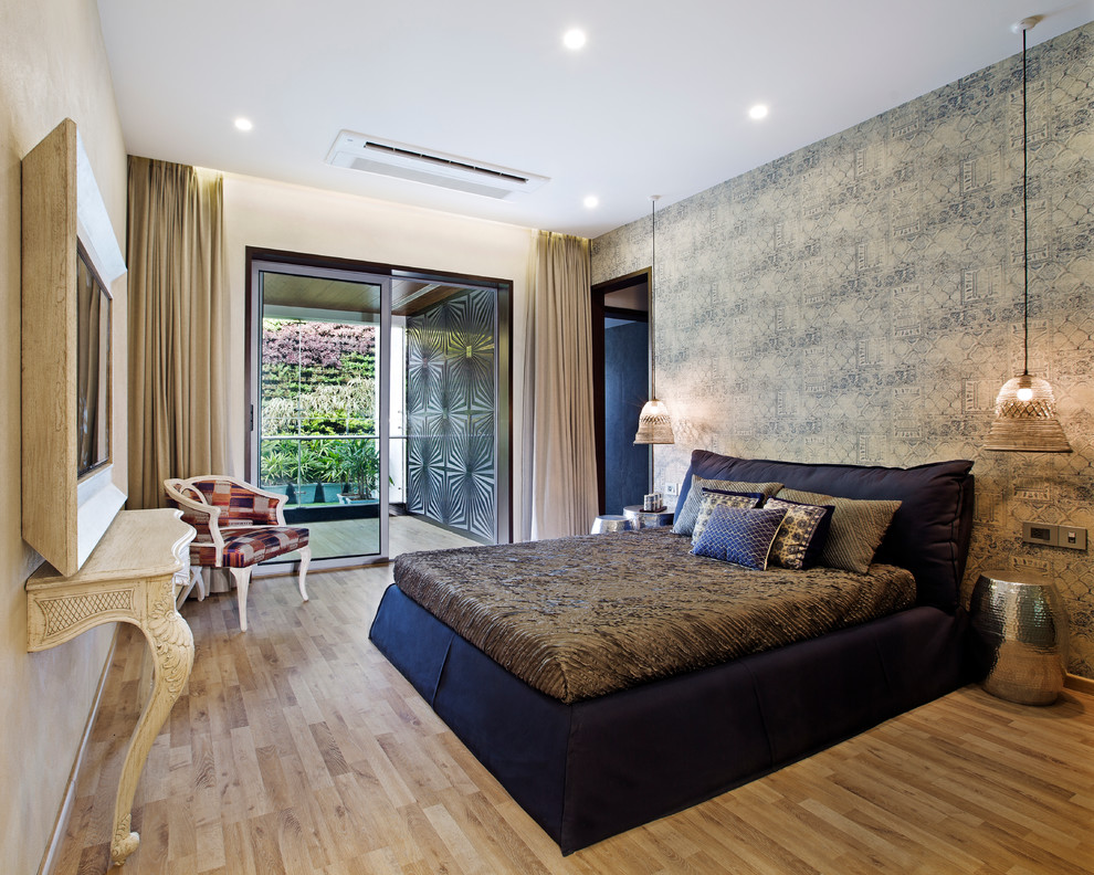 バンガロールにあるトランジショナルスタイルのおしゃれな寝室のレイアウト