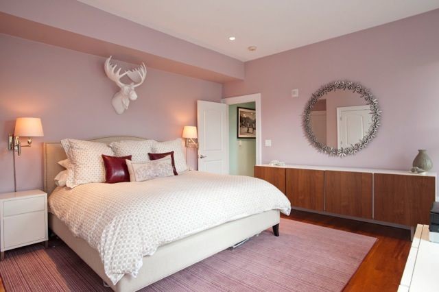 Photo of a medium sized retro guest bedroom in Boston with grey walls and light hardwood flooring.