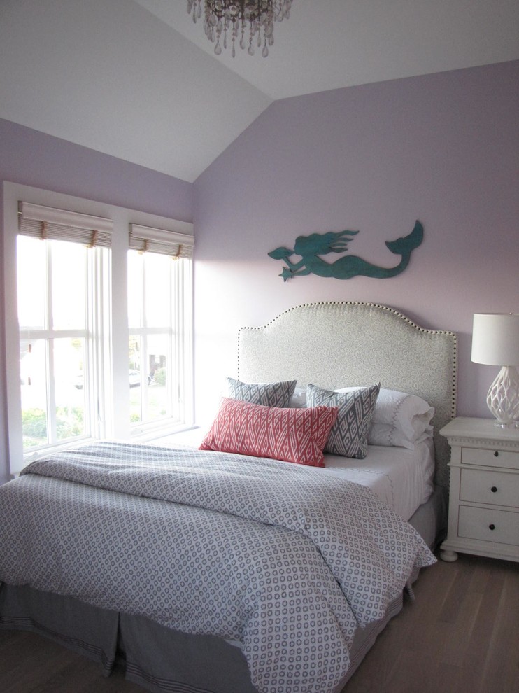 Design ideas for a nautical bedroom in Boston with feature lighting.