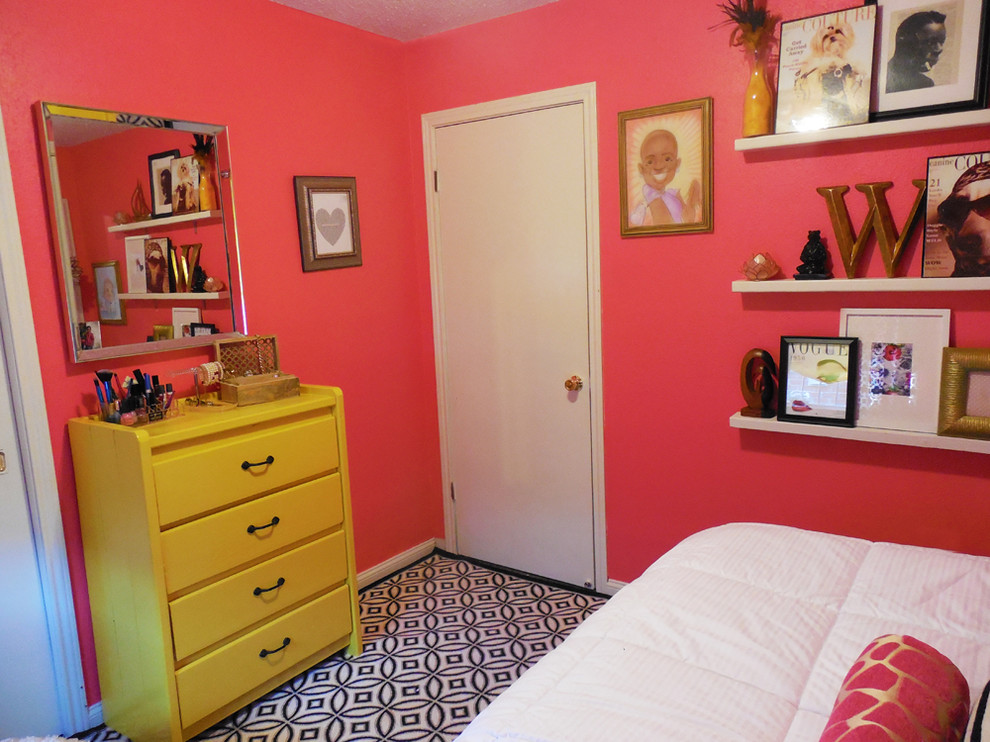 Idéer för eklektiska sovrum, med rosa väggar