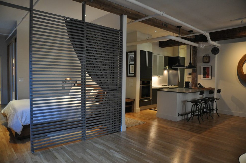 SoHo Loft Bedroom Divider Rustic Bedroom New York by Room For Change NYC Houzz