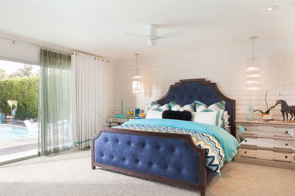 Bedroom - large transitional guest carpeted bedroom idea in Los Angeles with white walls and no fireplace