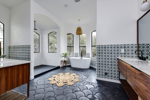 Luxurious Bathroom with Black Mermaid Tiles