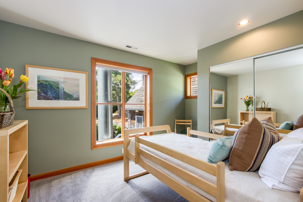 Aménagement d'une petite chambre contemporaine avec un mur vert.