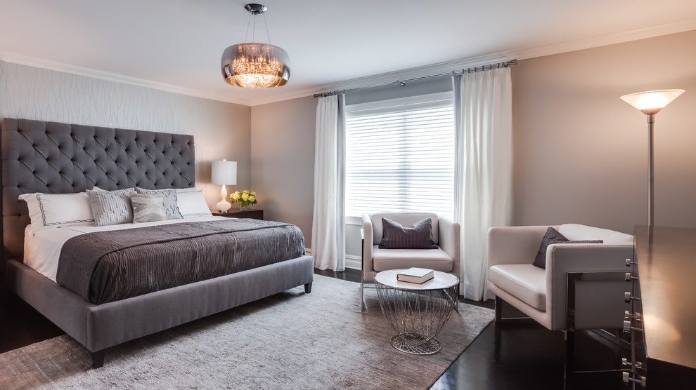 Diseño de dormitorio clásico renovado con paredes grises