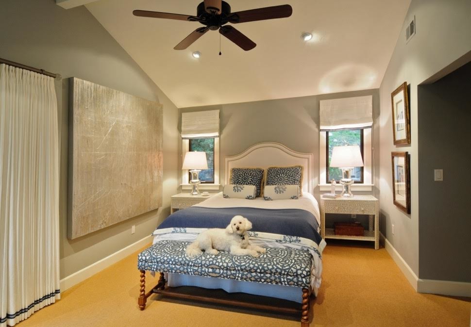 Inspiration for a mid-sized transitional carpeted bedroom remodel in San Francisco with gray walls and no fireplace