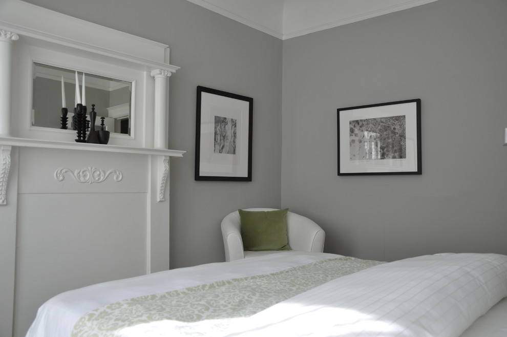 Inspiration for a contemporary bedroom in San Francisco with grey walls.