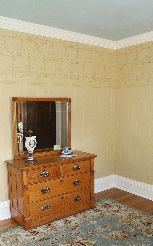 Photo of a medium sized traditional guest bedroom in Boston with beige walls.