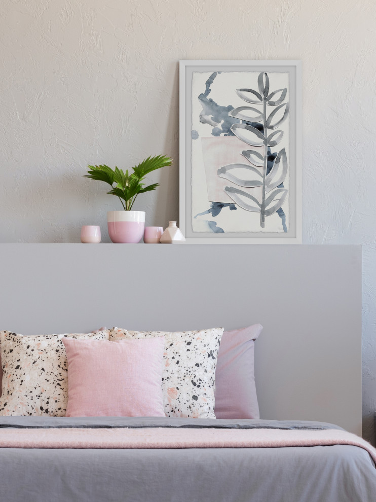 Inspiration for a contemporary grey and pink bedroom in Los Angeles.